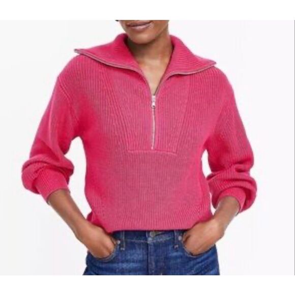 LOFT Sweaters - Loft cotton pink quarter ribbed pullover sweater small petite